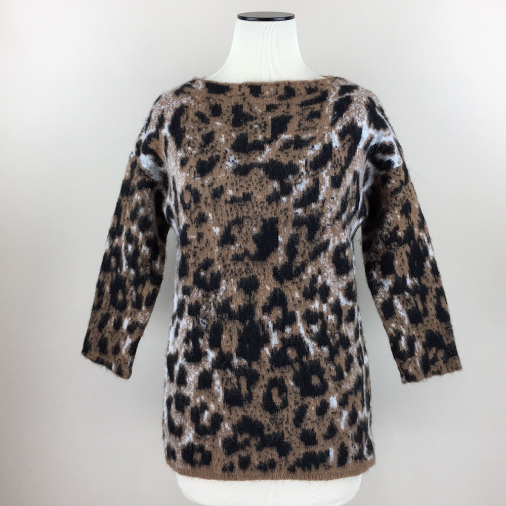 ANTHROPOLOGIE Lineamaglia Animal Print Mohair Blend Sweater NWT
